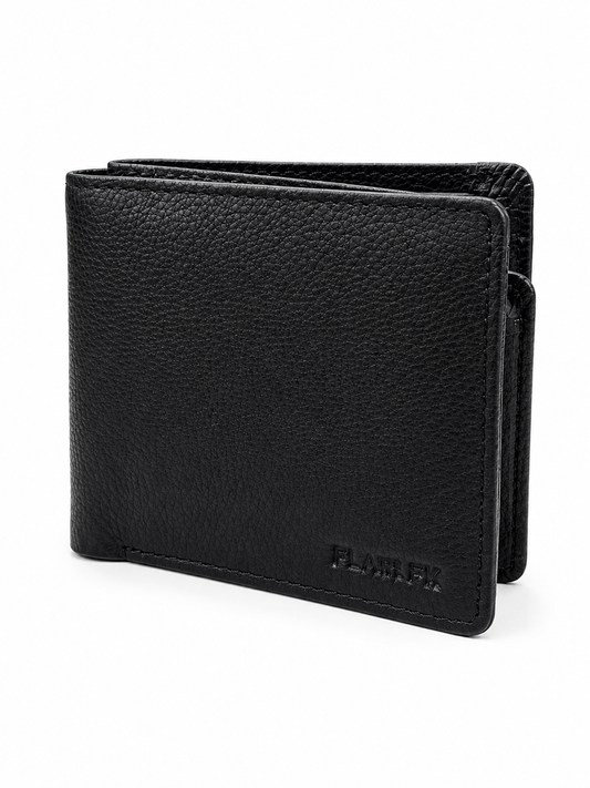 Premium Black Zip Bifold Wallet with ID Window