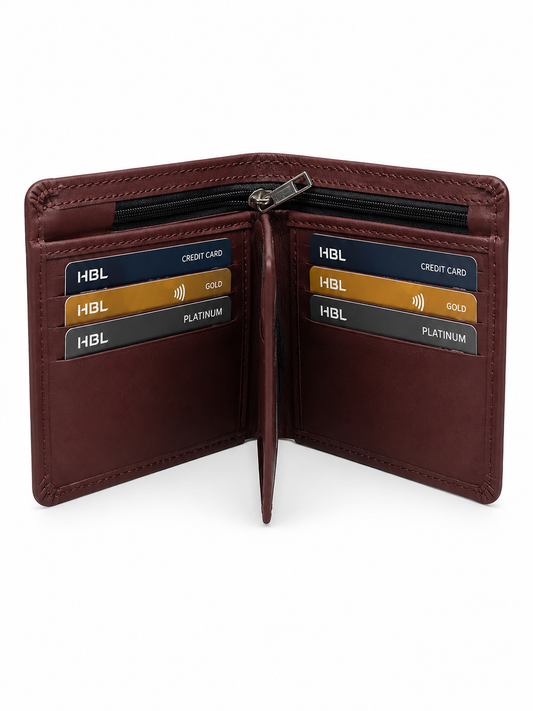 Premium Maroon Zip Bifold Wallet