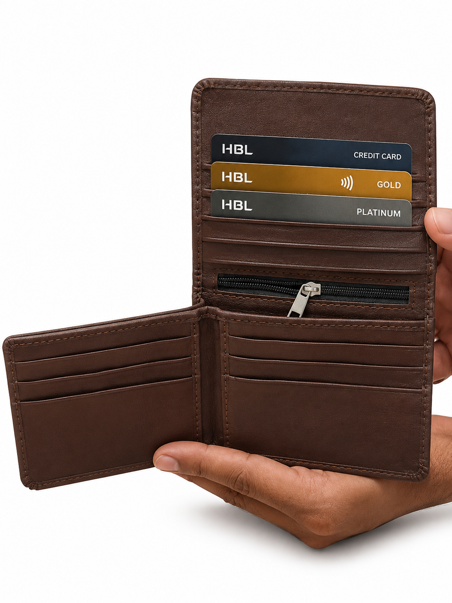Premium Brown Multi-Compartment Zip Wallet