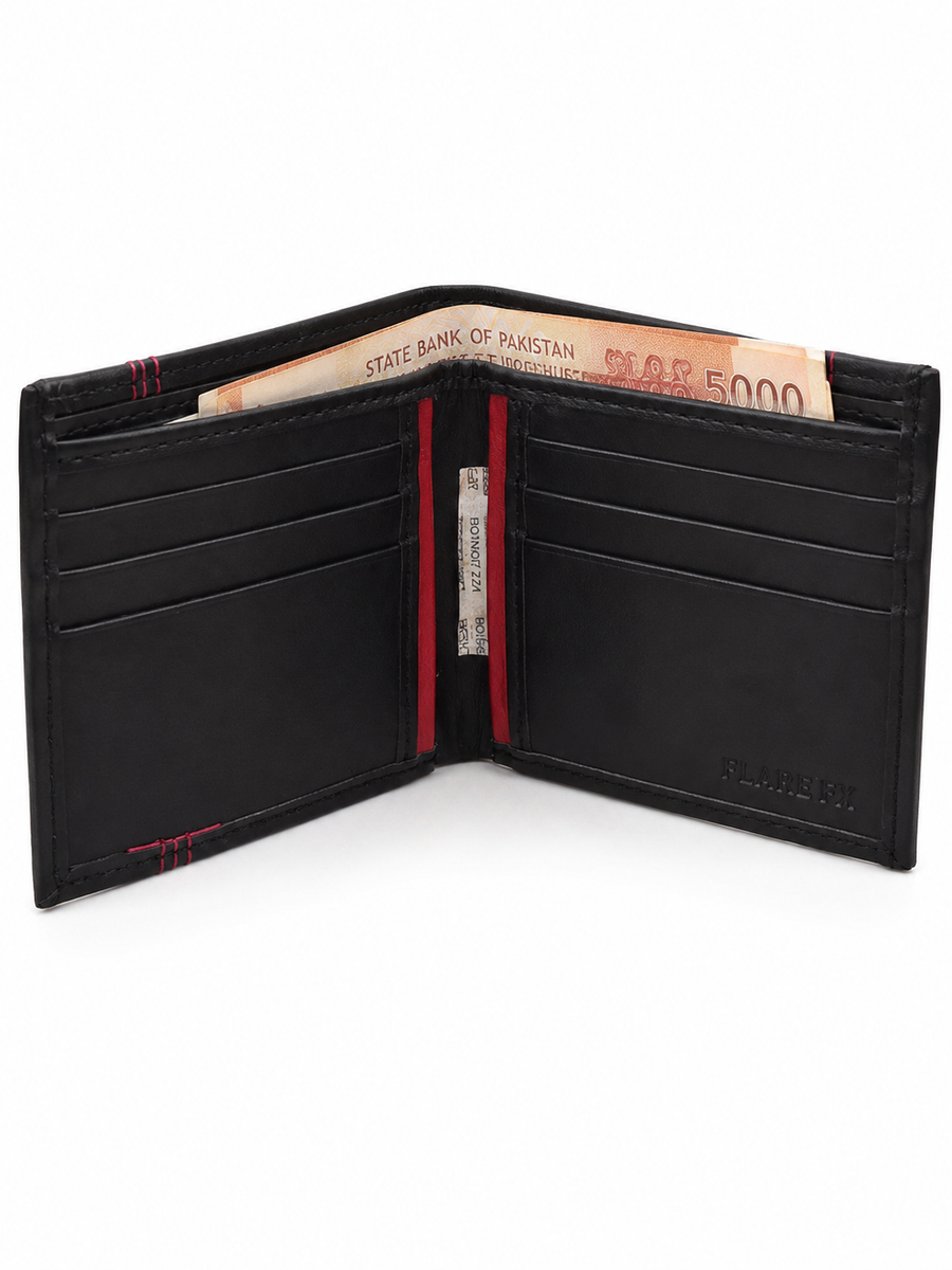 Black Velocity Bifold Wallet with Red Stitch