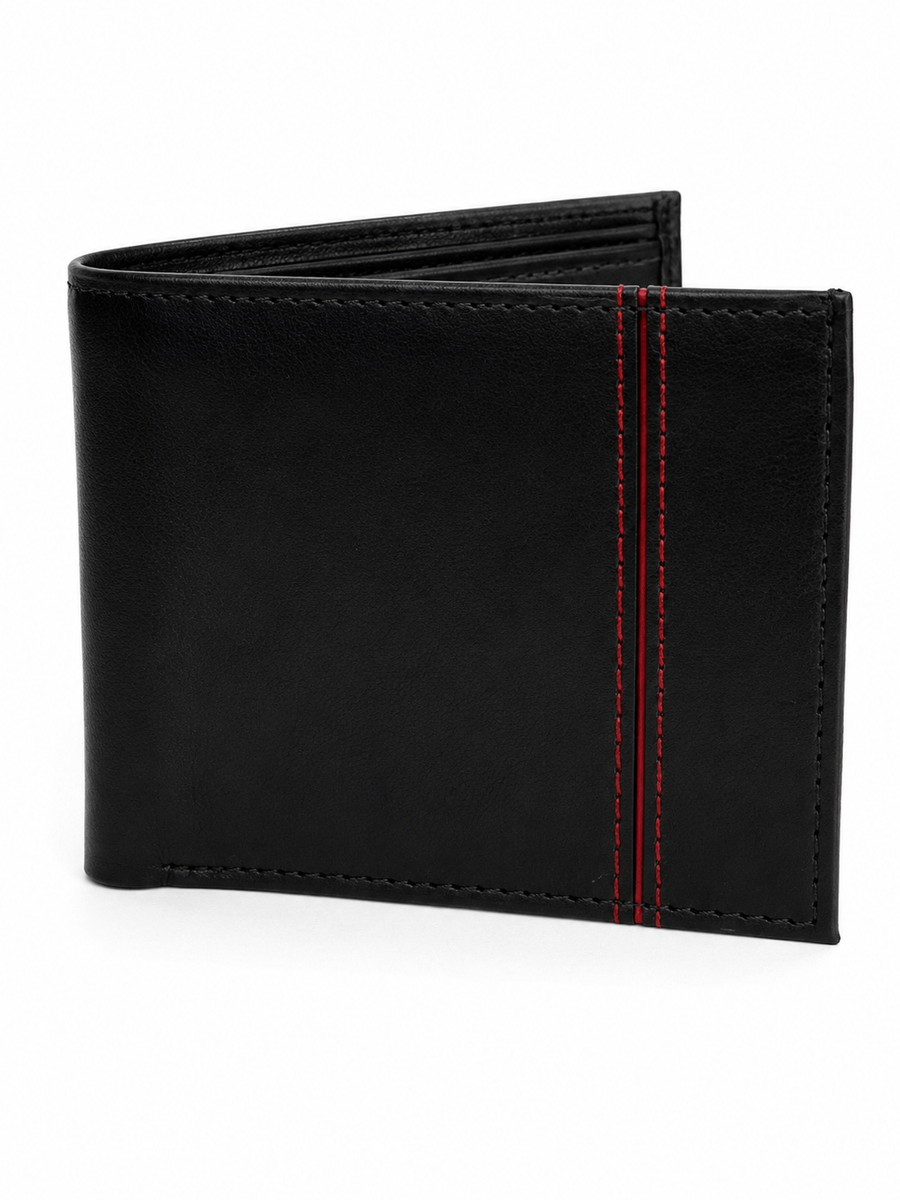 Black Velocity Bifold Wallet with Red Stitch