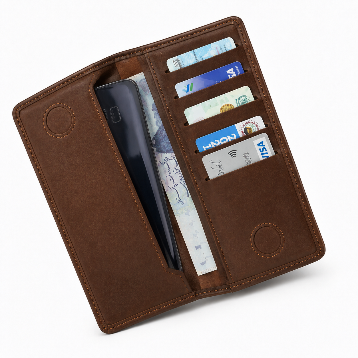 Premium Brown Long Wallet with Multi Card Slots & Cash Compartment