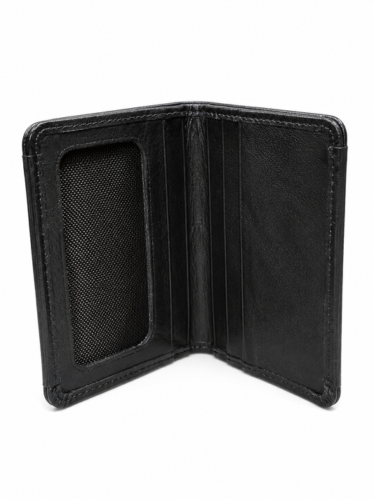 Classic Black Vertical Bifold Wallet with ID Window