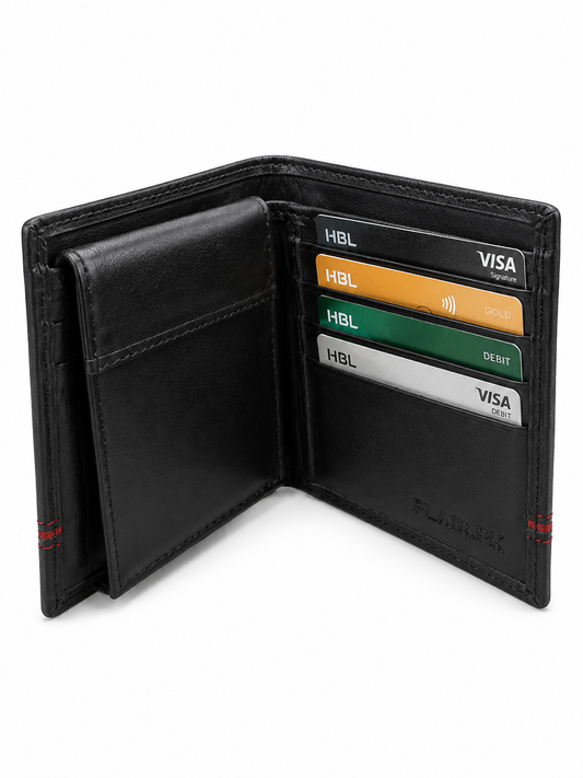Executive Black Trifold Wallet with Coin Pocket