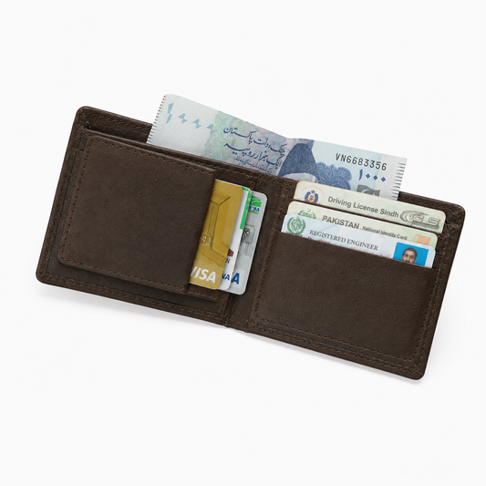 Premium Brown Bifold Wallet with Coin Pocket