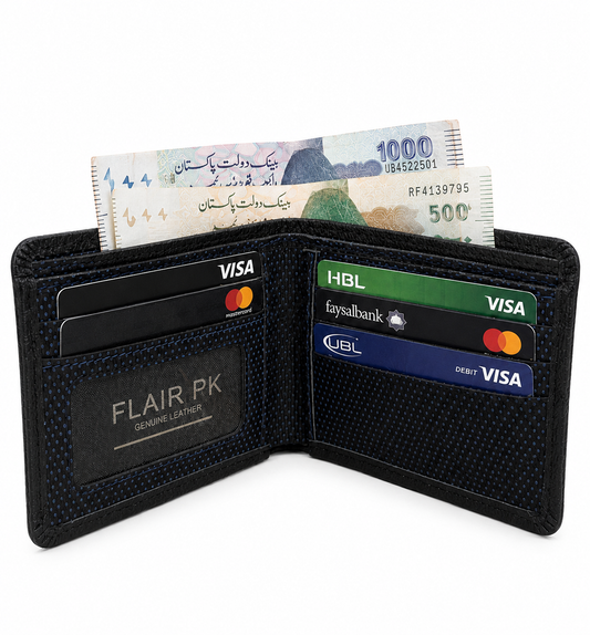Classic Black Textured Bifold Wallet