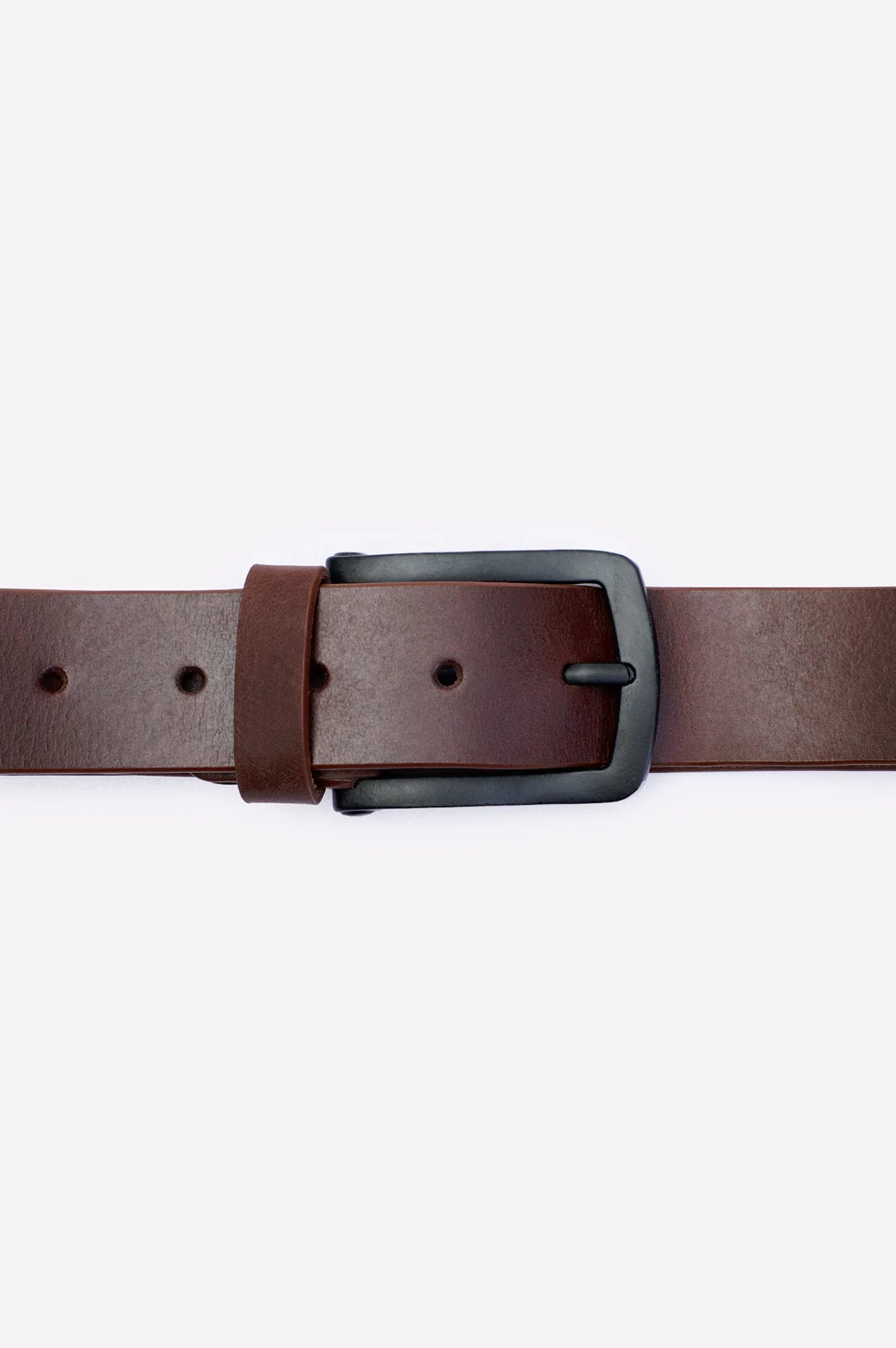 Brown Leather Belt with Matte Black Buckle