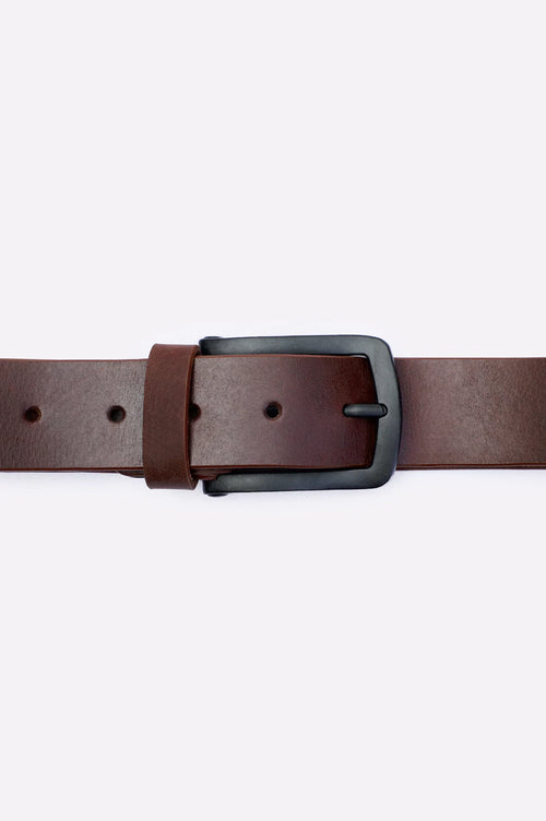 Brown Leather Belt with Matte Black Buckle