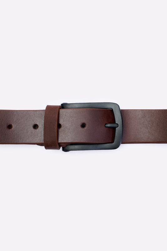 Brown Leather Belt with Matte Black Buckle