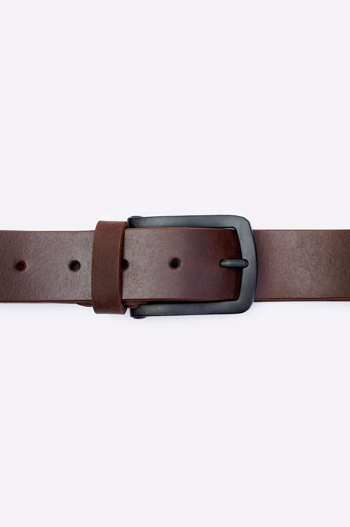 Brown Leather Belt with Matte Black Buckle