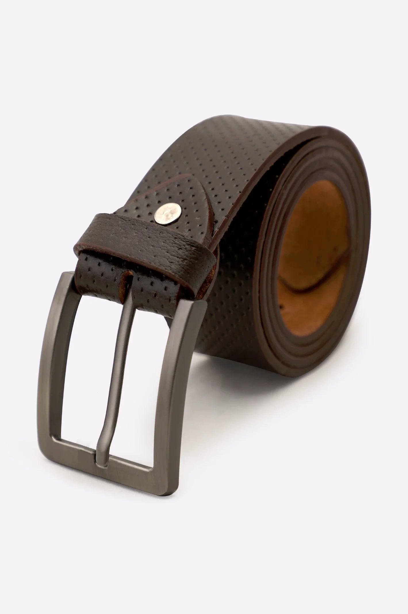 Brown Leather Belt with Metal Buckle