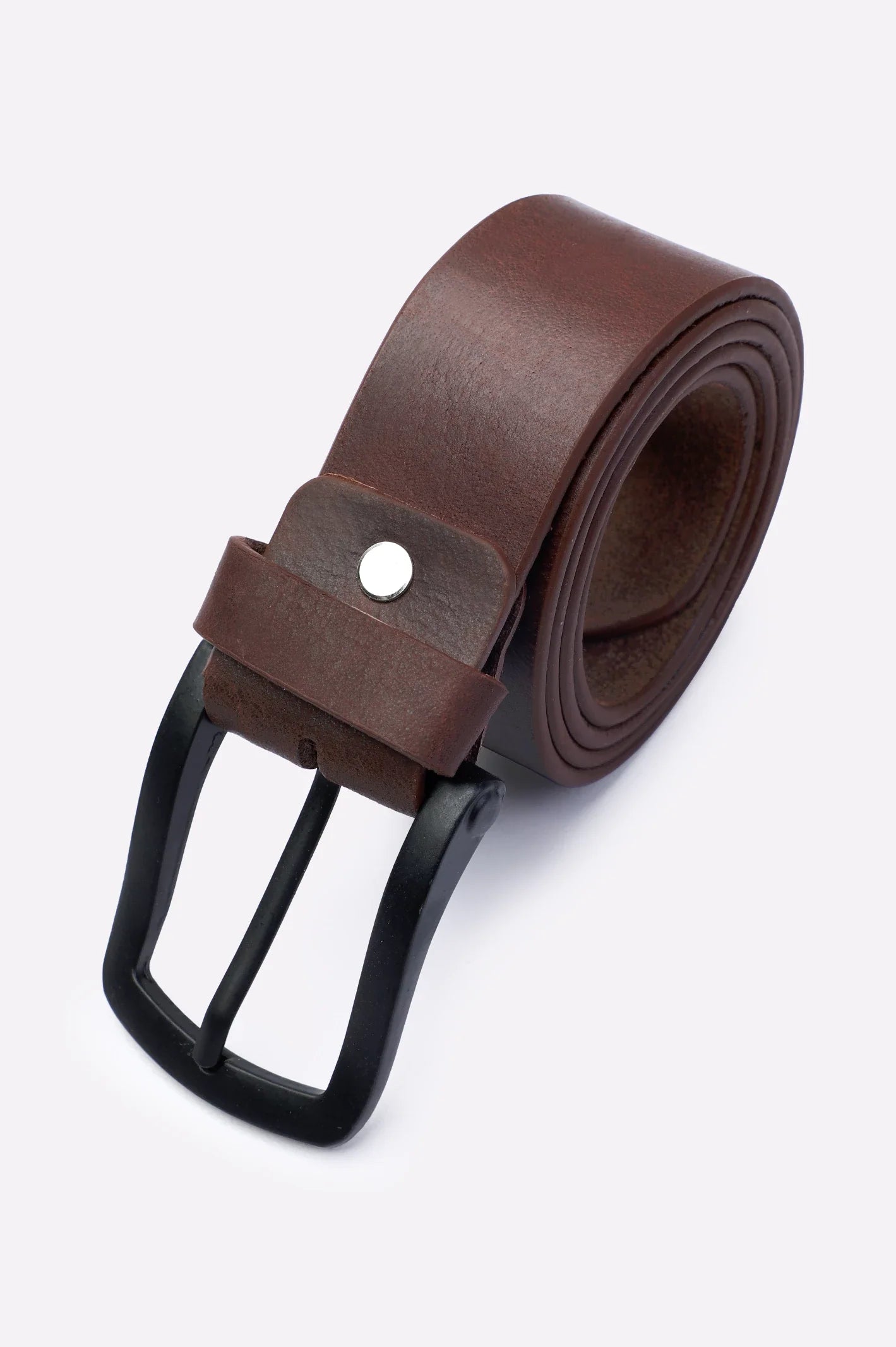 Brown Leather Belt with Matte Black Buckle